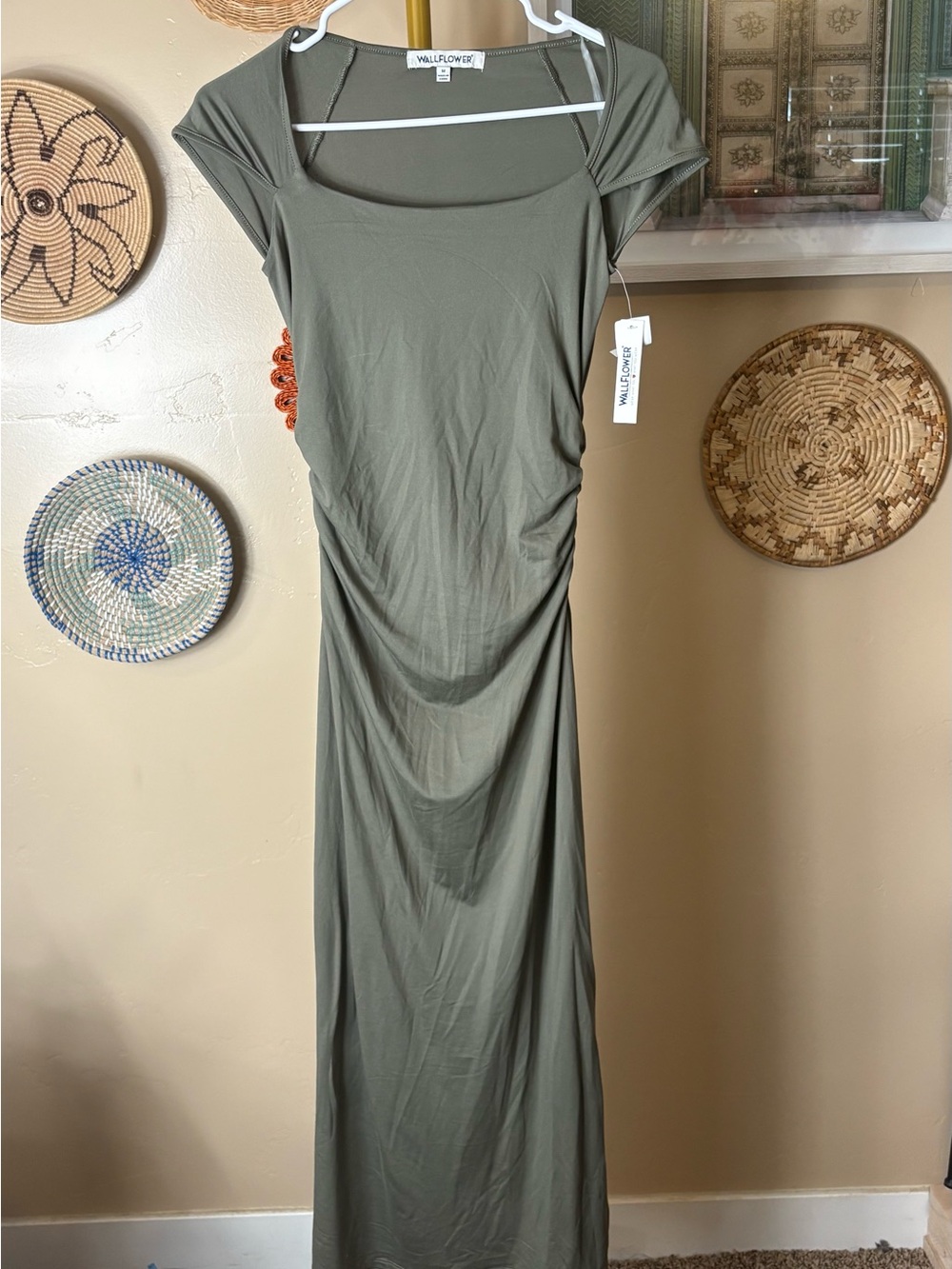 Wallflower Olive Green Ruched Maxi Dress